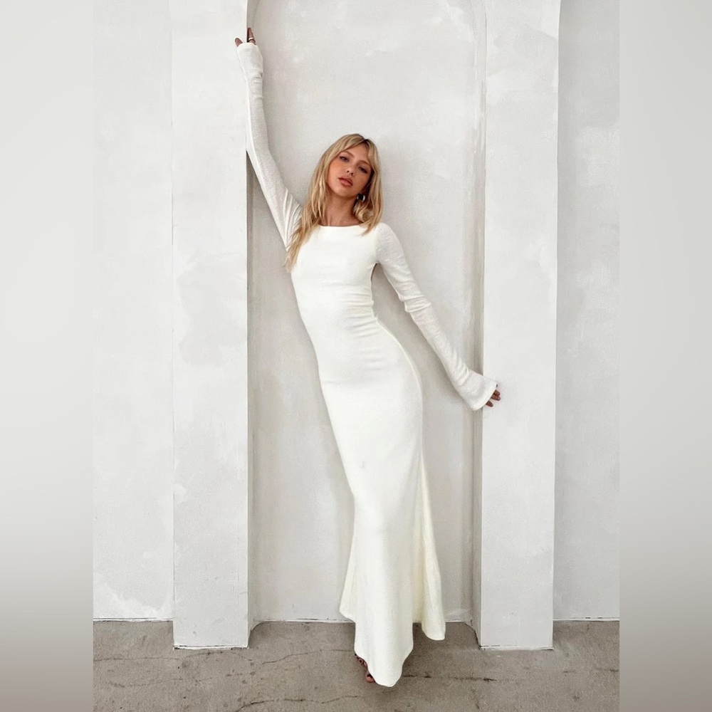 Princess Polly Cream Bell Sleeve Backless Maxi Dress